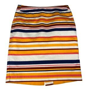 Merona Stretch Striped Pencil Skirt Women's Sz 8 Orange White Blue Knee Length